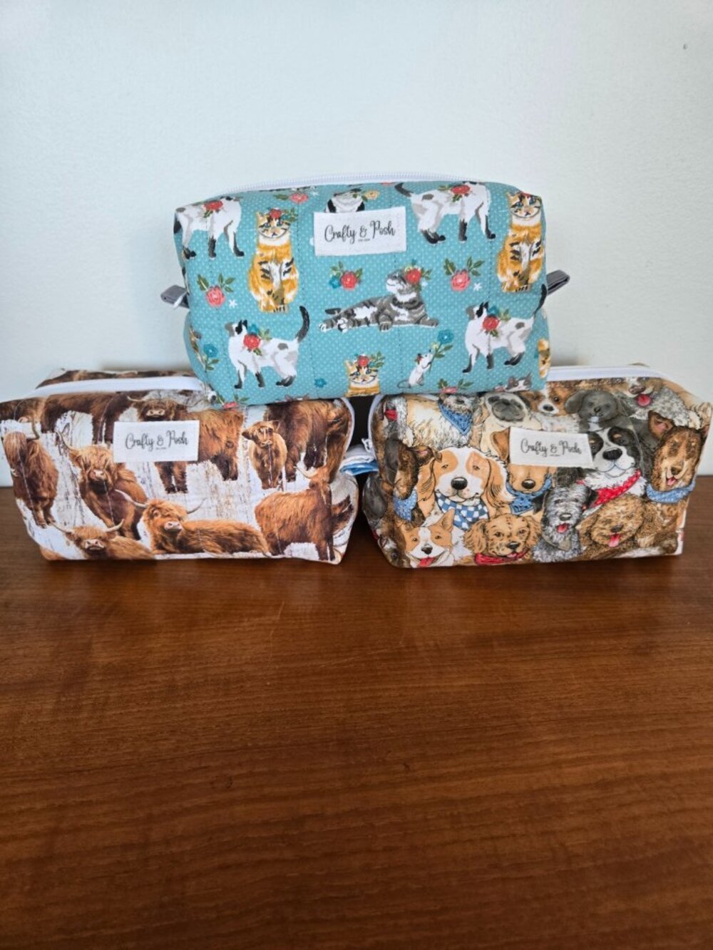 Crafty & Posh Handmade Quilted Makeup/Toiletry Boxy Zippered Pouches